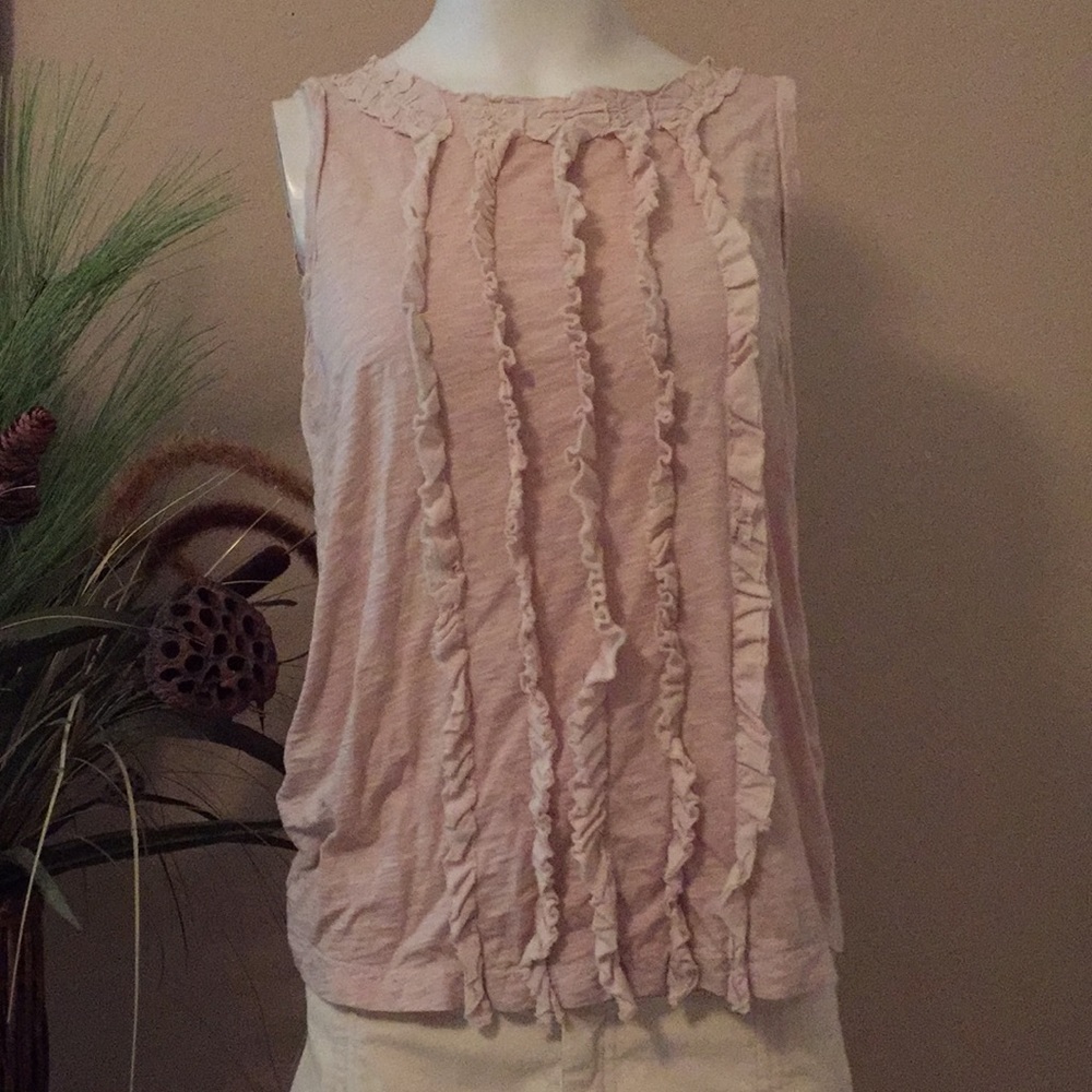 J crew ruffled beige tank